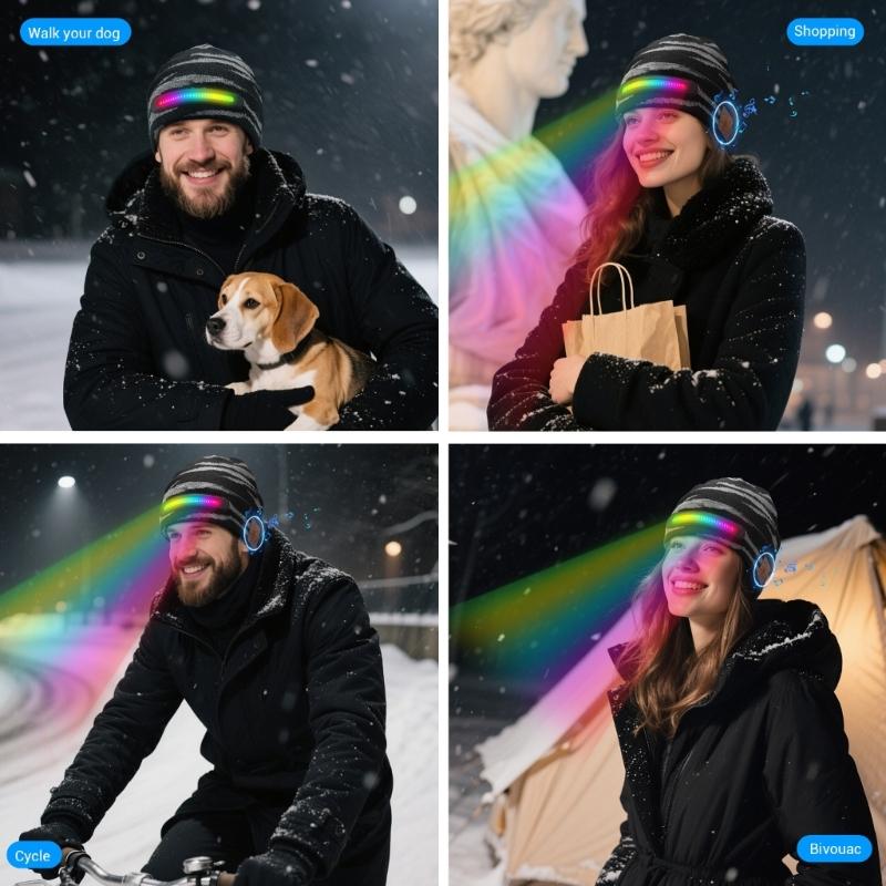 Unisex Musical Hat for Teens Girls Boys Flashlight Cap Knitted Winter Hat with Lights Sports Costume Props Skull Cap