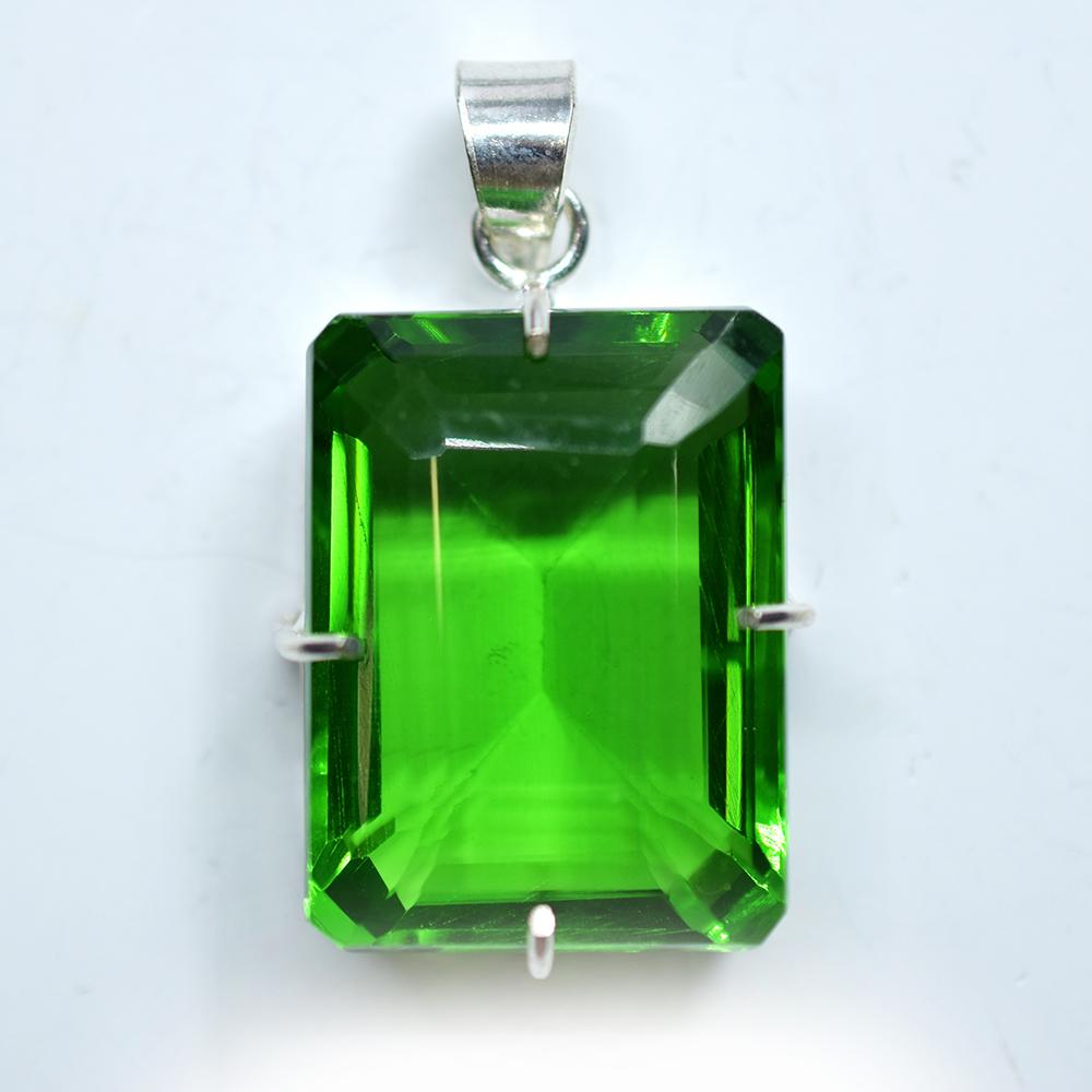 Guaranteed 925 Sterling Silver Pendant Topaz Emerald 118.95 Ct Precious Gems My-378-k