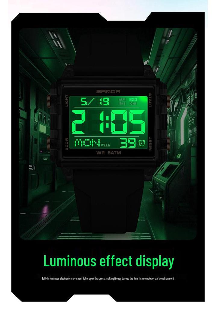 SANDA Men's Luminous Waterproof Sports Watch - Square Design with Multifunctional Countdown Timer