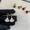 V Gold CNC High-End Fan-Shaped Earrings with Mother-of-Pearl, Green Carnelian, and Silver