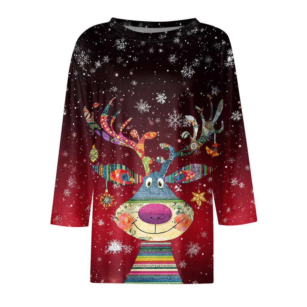Women's Round Neck Tops Cotton Women's Casual Fashion Floral Print Long Sleeve O-Neck Pullover Top Blouse