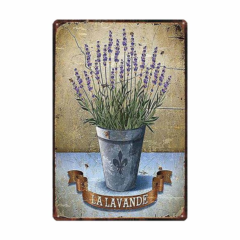 Lavender Metal Plate Flower Farmhouse Tin Signs Plaque Vintage Wall Art Poster Home Garden Decor 20x30cm