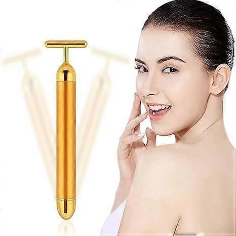 Beauty Bar 24k Gold Skin Care Face Massager Roller, 2 in 1 Electric 3D Roller and T Shape Energy Beauty Bar for Face Lift and Skin Tightening