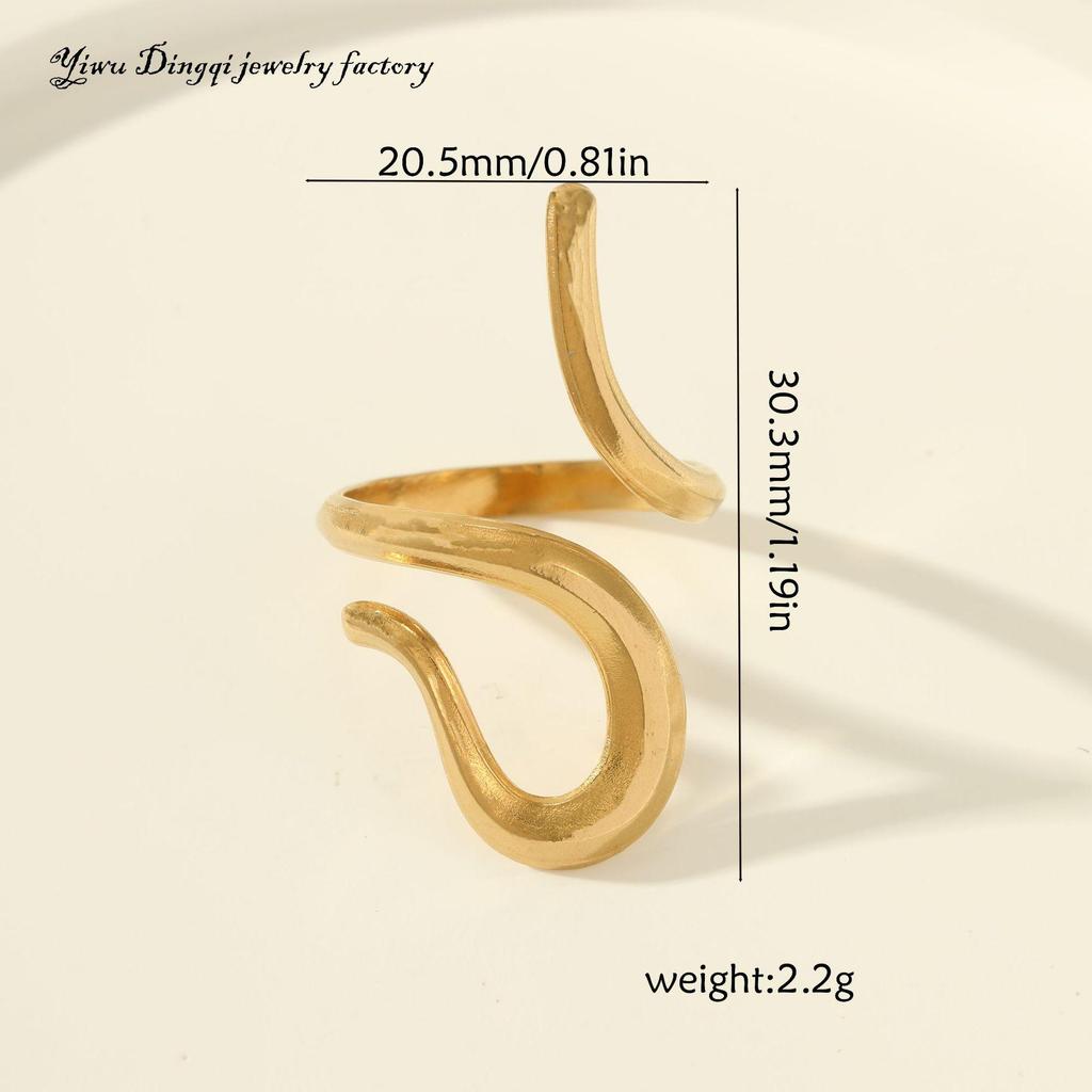 Luxury Non-Fading Drip Oil Open Ring - European and American Style Stainless Steel Statement Jewelry