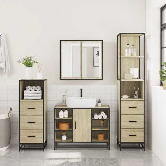 VidaXL Ensemble de meubles de salle de bain 4 pcs chêne sonoma, armoire de salle de bain, armoire de rangement de toilette, 3301271