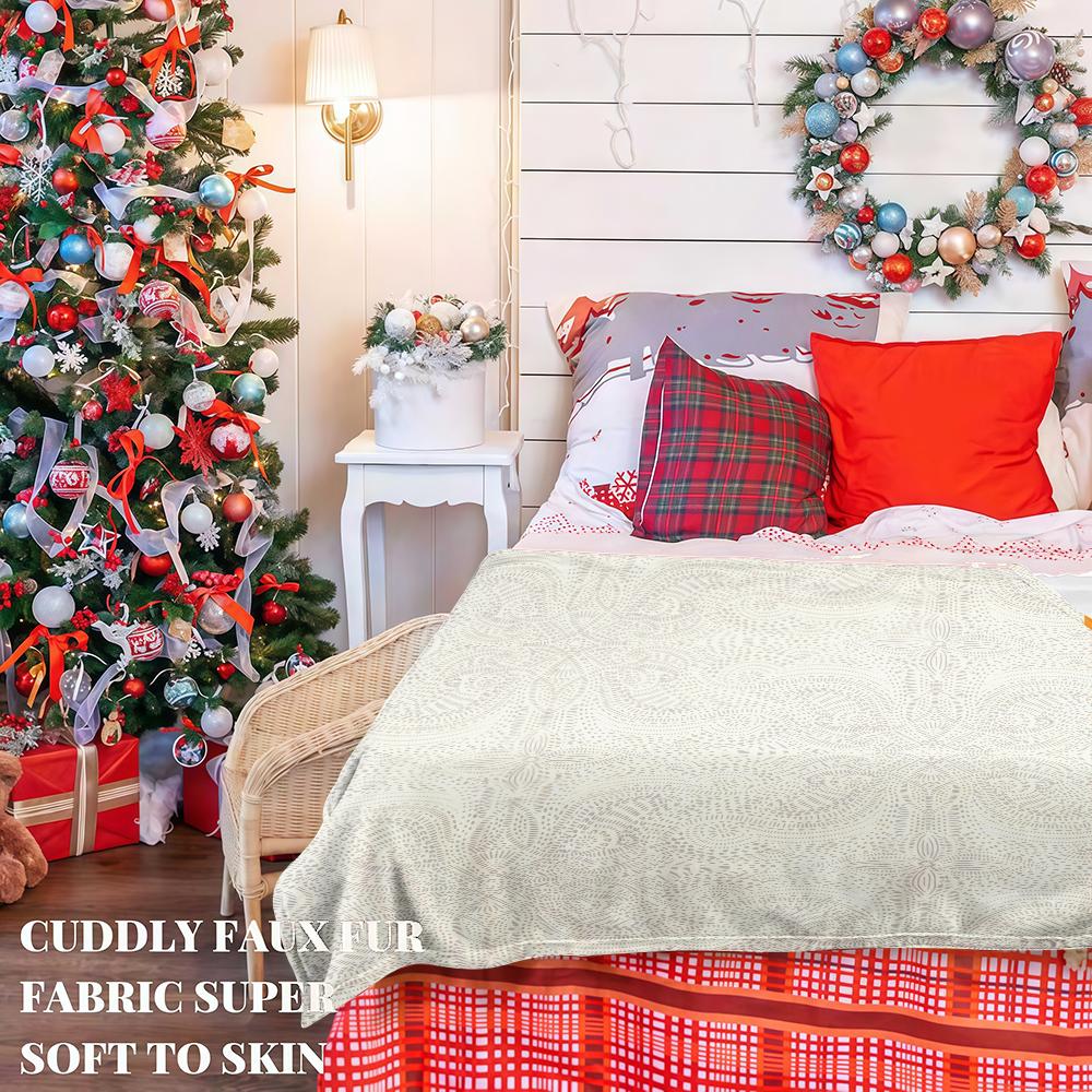 Ivory Dot Paisley Flannel Blanket Soft Fuzzy Plush Cozy Lightweight Throw For Sofa Bed Couch Home Decor