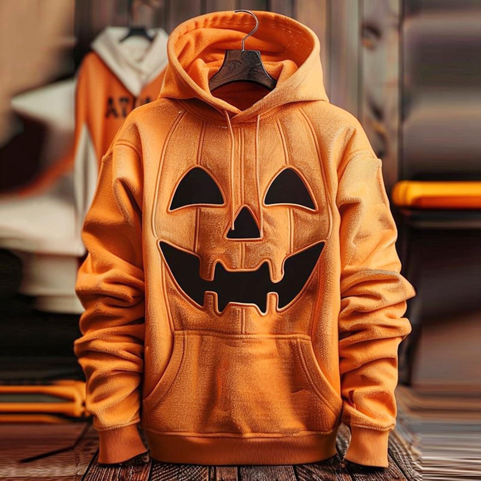 

Men s Fashion Halloween Long Sleeve Hooded Plush Sweatshirt Top S