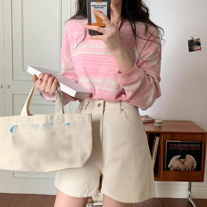 2025 Autumn Women's Striped Long Sleeve College-Style Loose Round Neck T-Shirt