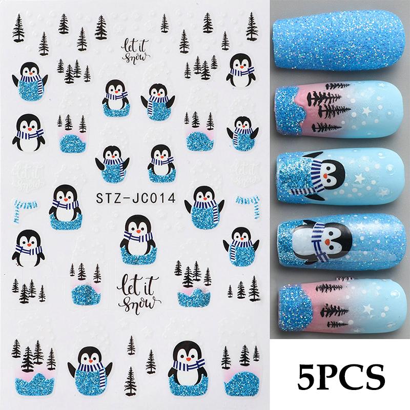 5Pcs Trendy Cartoon Laser Glitter Nail Art Stickers DIY Self Adhesive Nail Art Decorations Pretty Manicure Decals