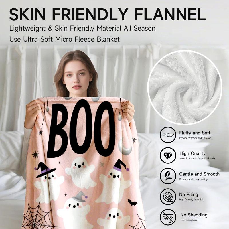 1 piece Halloween-themed pink flannel blanket, soft, suitable for sofa, bed, office, all-season use.
