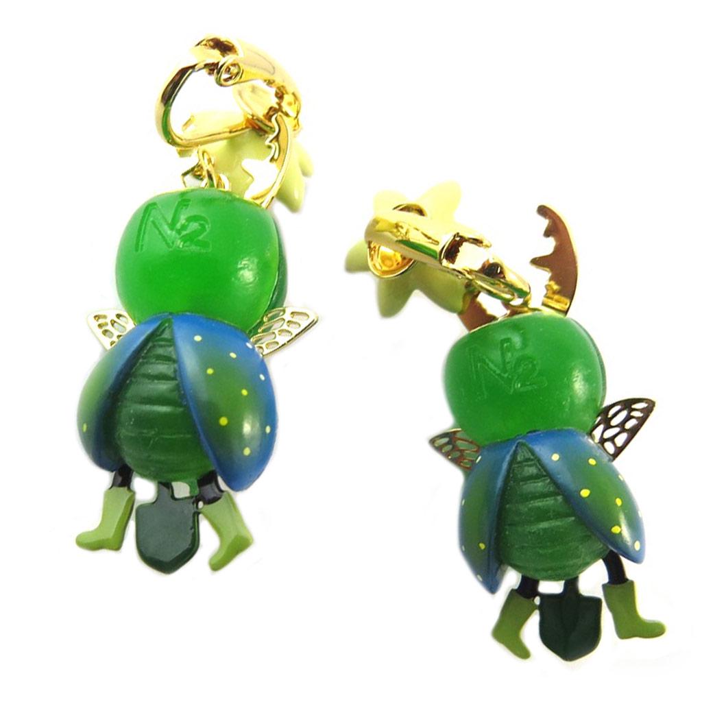 Les Trésors De Lily [P2041] - Artisanal Clip-on Earrings 'Monde Merveilleux' (Potager Du Bonheur) Golden Green - 45x20 Mm