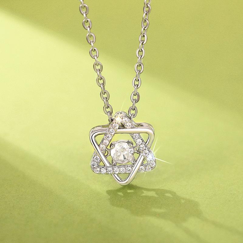 Silver Tone Star of David Crystal Pendant Necklace for Women, Dainty Sparkling Jewish Symbol Jewelry
