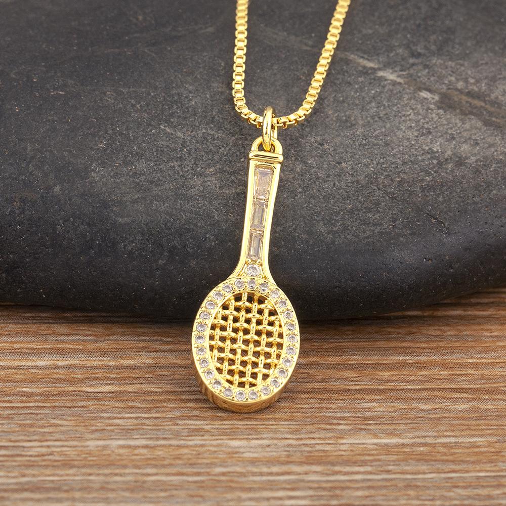 

Nidin Hot Sale Original Design Badminton Racket Shape Inlaid Zircon Charm Pendant Necklace For Women Clavicle Chain Jewelry Gift золотой
