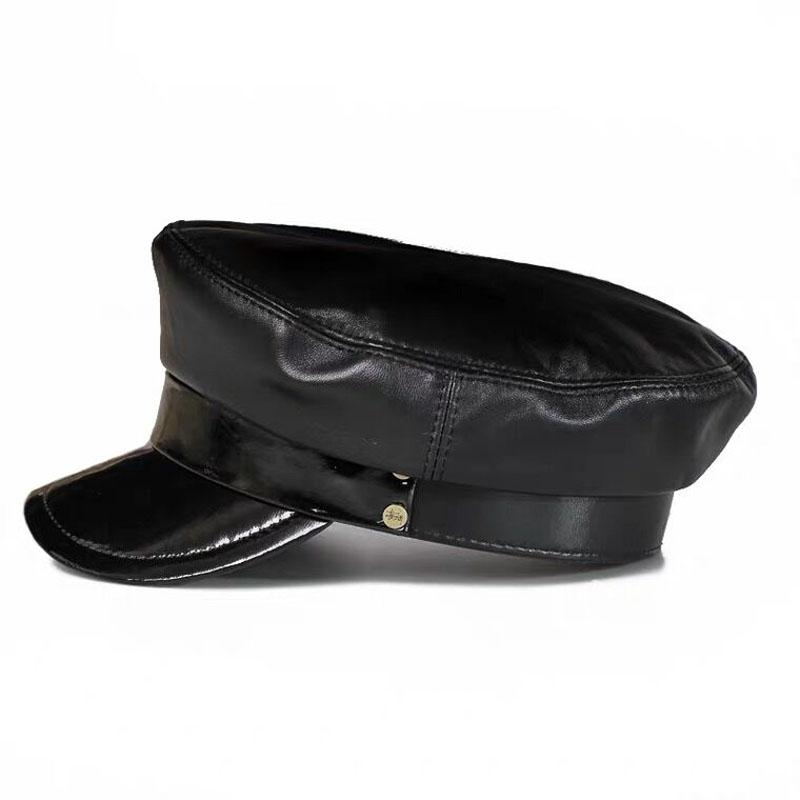 100 % hochwertiges echtes Leder, Unisex-Militärmütze, Winter, warm, für den Außenbereich, erste Schicht, Schaffell-Ledermütze, Militärmütze für Damen