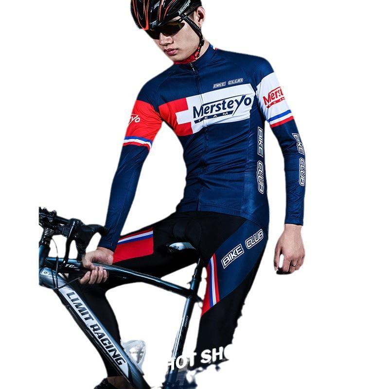 Mens Cycling Jersey Shorts Set Long Sleeve Bike Apparel Mountain Road Biking