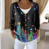 Women's Fashion Long Sleeve Christmas Snowman Snowflake Print Jacket Cardigan