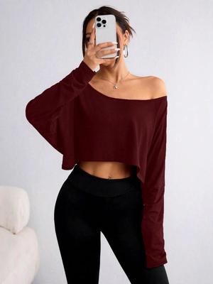 2025 New European/American Off-the-Shoulder Loose Long Sleeve Crop Top