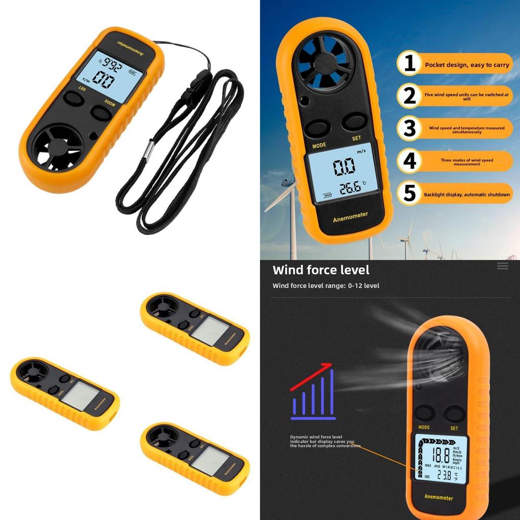Digital Anemometer Wind Speed Meter With Backlit Display For Weather Monitoring