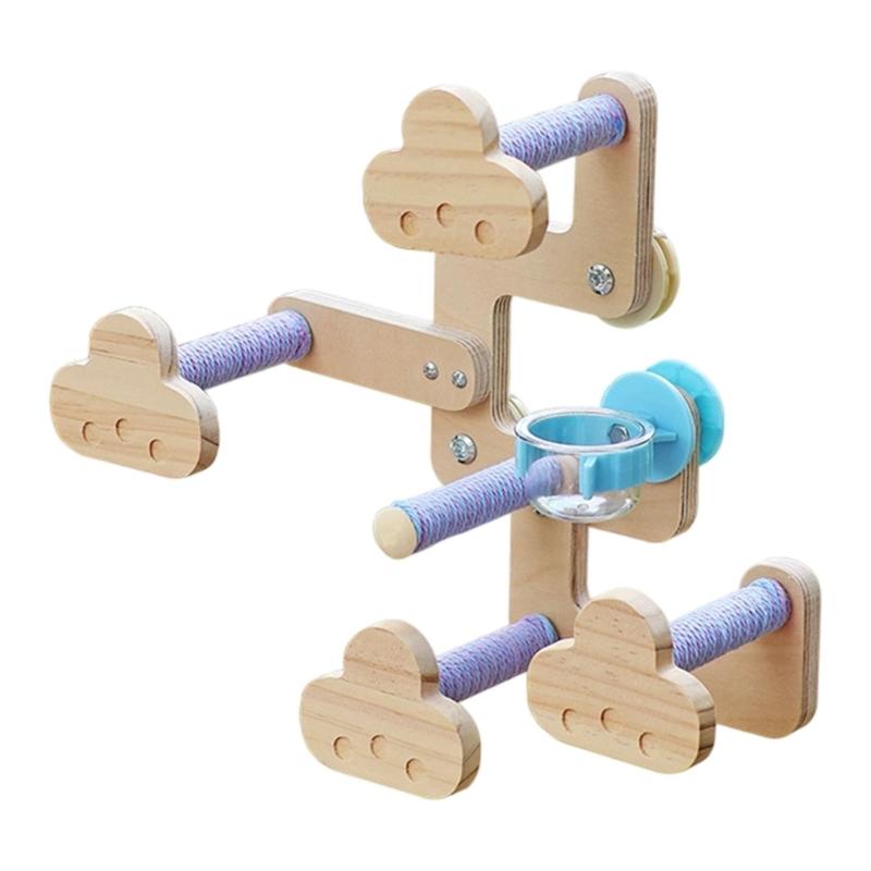 

Natural Wood Bird Toy Set Including Play Stand and Rope for Assembly and Social Interaction Among Multiple Pet