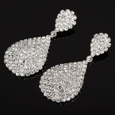 Classic Claw Chain Full Diamond Size Water Drop Earrings, Bridal Jewelry Flash Diamond Earrings