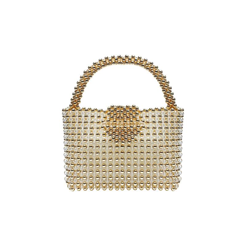 New Chinese Style Socialite with High-end and Niche Design, Handmade Beaded Vegetable Basket Woven Bag, Dinner Party Handbag