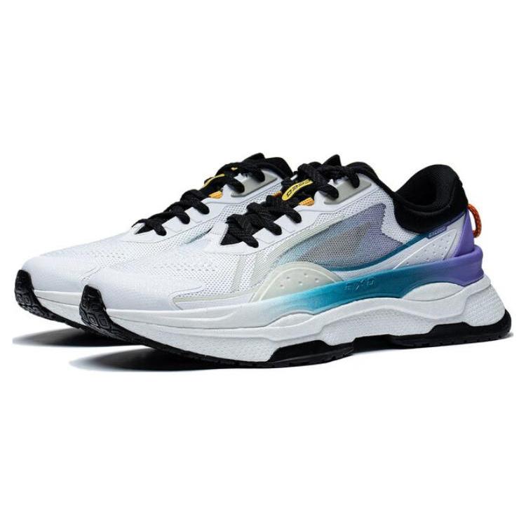 New LiNing Exceed 7 Cushioning Anti Slip Wear Resistant Breathability Low Top Casual Shoes Men's White Purple AGLT091-5