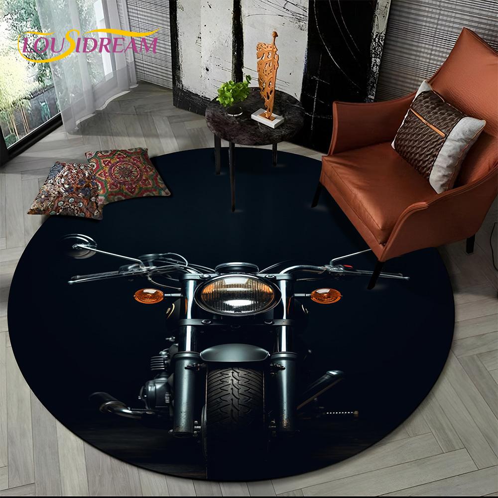 3D Retro Vintage Motorcycle Cartoon Round Area Carpet Rug for Living Room Bedroom Kid Playroom Decor,Pet Area Rug Non-slip Gift