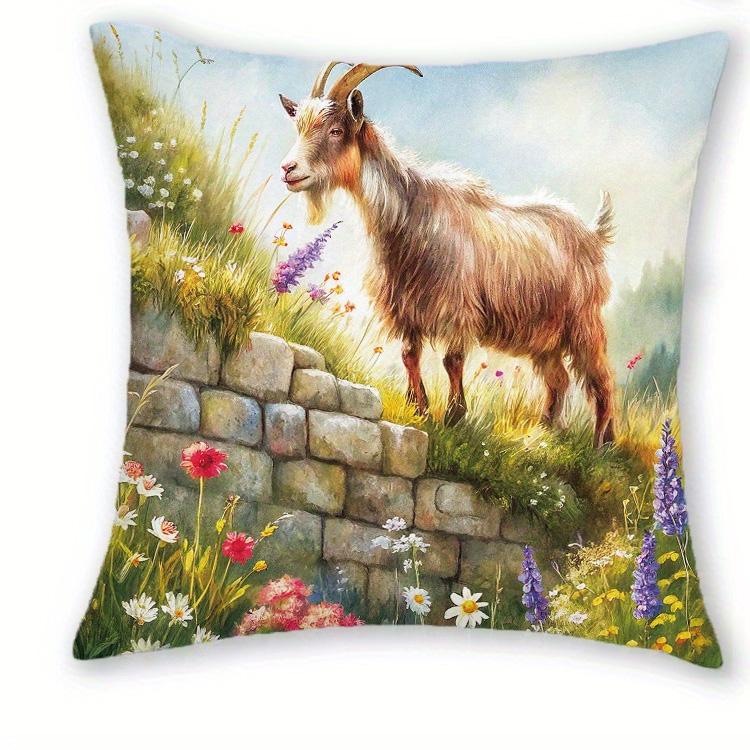 

1/4pcs Rustic Farm Goat Themed Throw Pillow Covers Watercolor Countryside Farmhouse Decorative Cushion Cases 45x45cm-1pcs