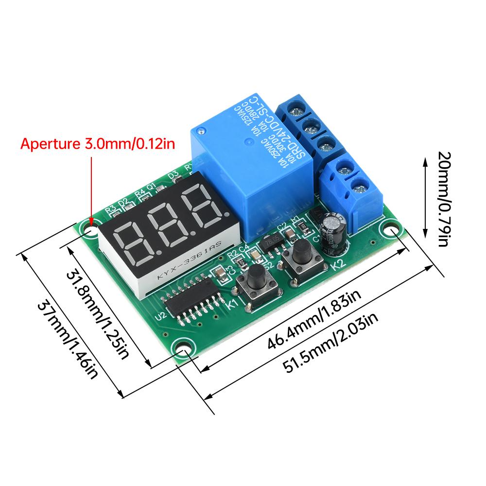 DC12V/24V Multifunctional Digital Display Delay Relay Module 0.36-Inch 3-Digit Red Display Delay Time Off/Delay On/Cycle On/Off