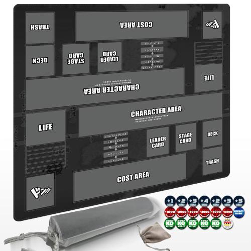 One Piece Card Game Playmat with 2 Damage Counter Sets & Professional Storage Bag, 24x24 Inch TCG Game Mat with Non-Slip Rubber and Zones for Two Play