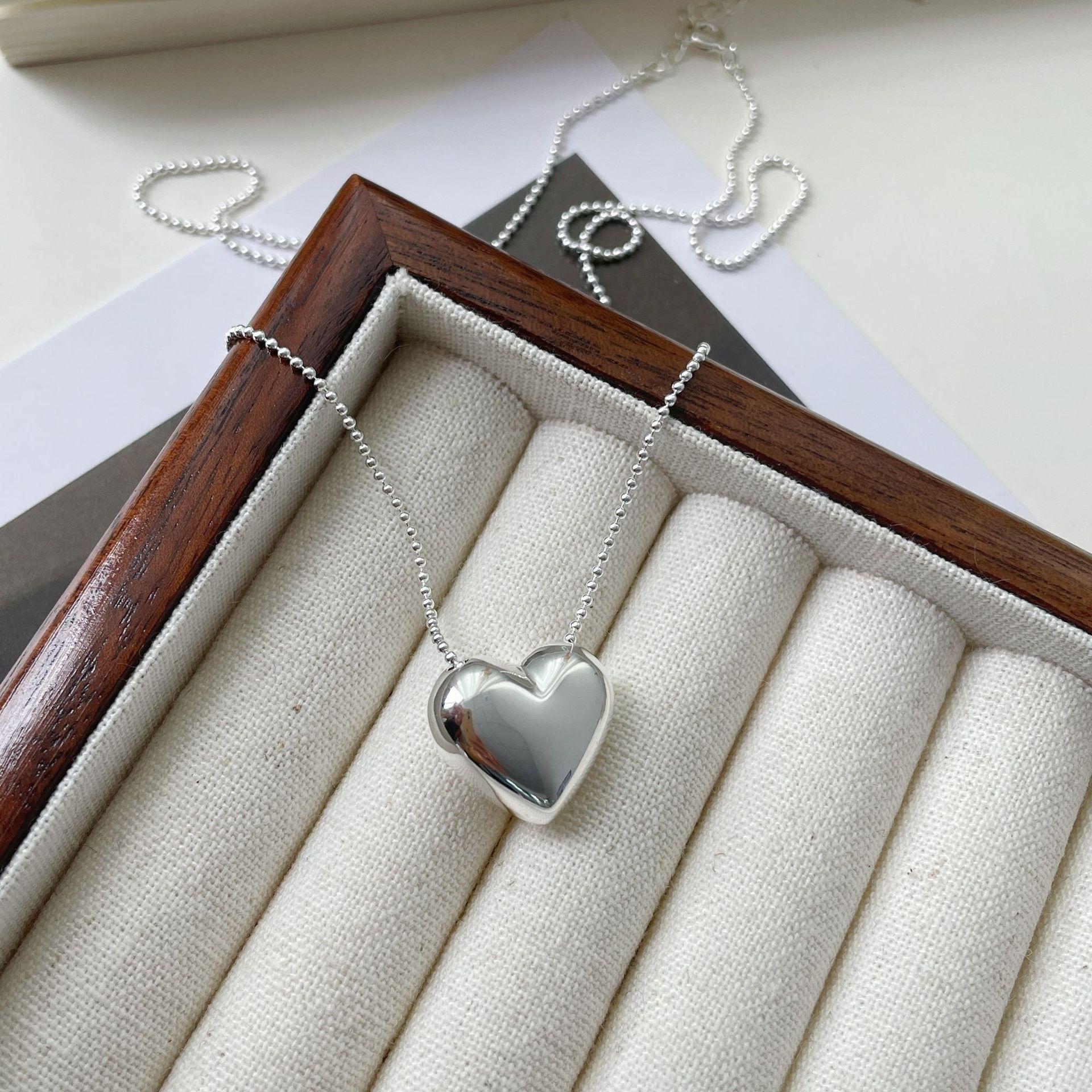 Korean version 925 sterling silver round bead chain ins love necklace simple and versatile long sweater chain 925 silver