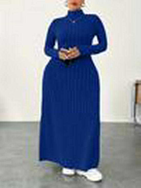 Plus Size High Neck Dress - Autumn/Winter European & American Style for Women
