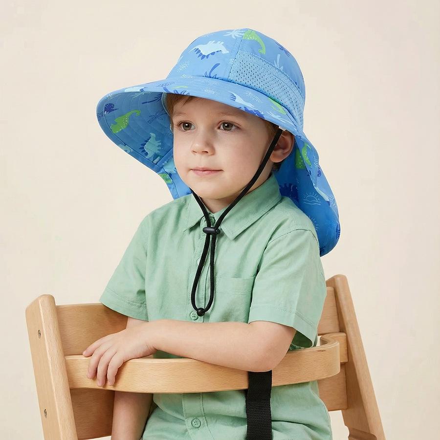 1-2Y 3-5Y 6-10Y Children's Sun Protection Hat Spring/Summer Lightweight Boys and Girls Printed Bucket Hat Beach Sun Shawl S