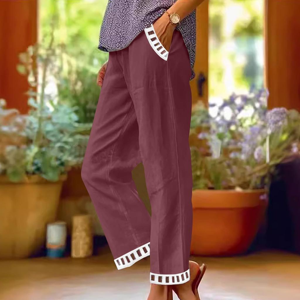 Women's Fashion Color Pocket Elastic Waist Versatile Cotton Lace Casual Sports Pants