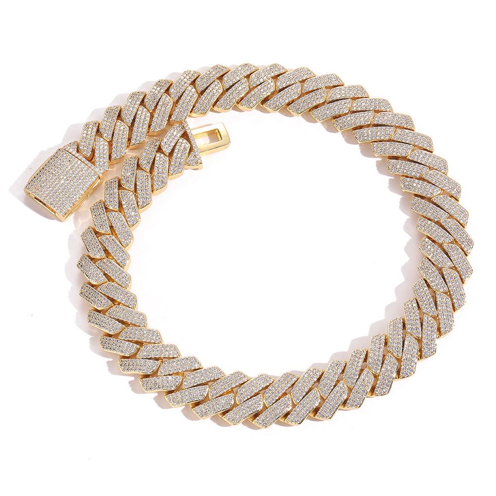 Men's Hip Hop 20mm Three-Row Zircon Rhombus Cuban Chain Full Diamond Necklace