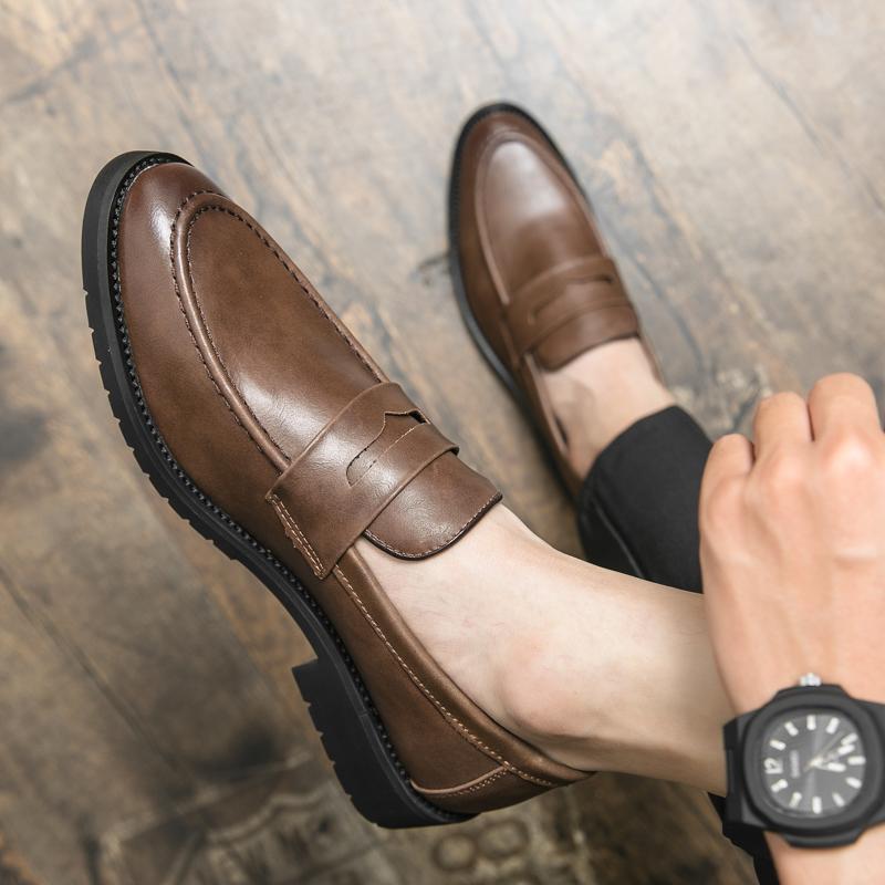 Fashion Men New Classic Formal Shoes Black Brown PU Leather Lightweight Outdoor Comfort Lefu Shoes British Business Office Men Shoes