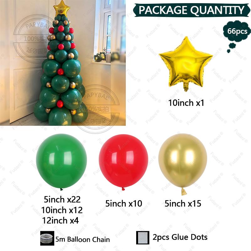 66pc/set Creative Christmas Tree Decoration Set Green Balloon Tree Kit with Gold Star Topper - Perfect Festive Party Essentials