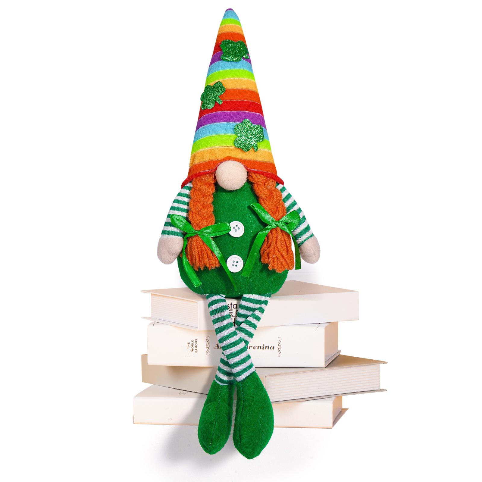 St. Patrick s Day Green Gnome with Rainbow and Leaf Ornament