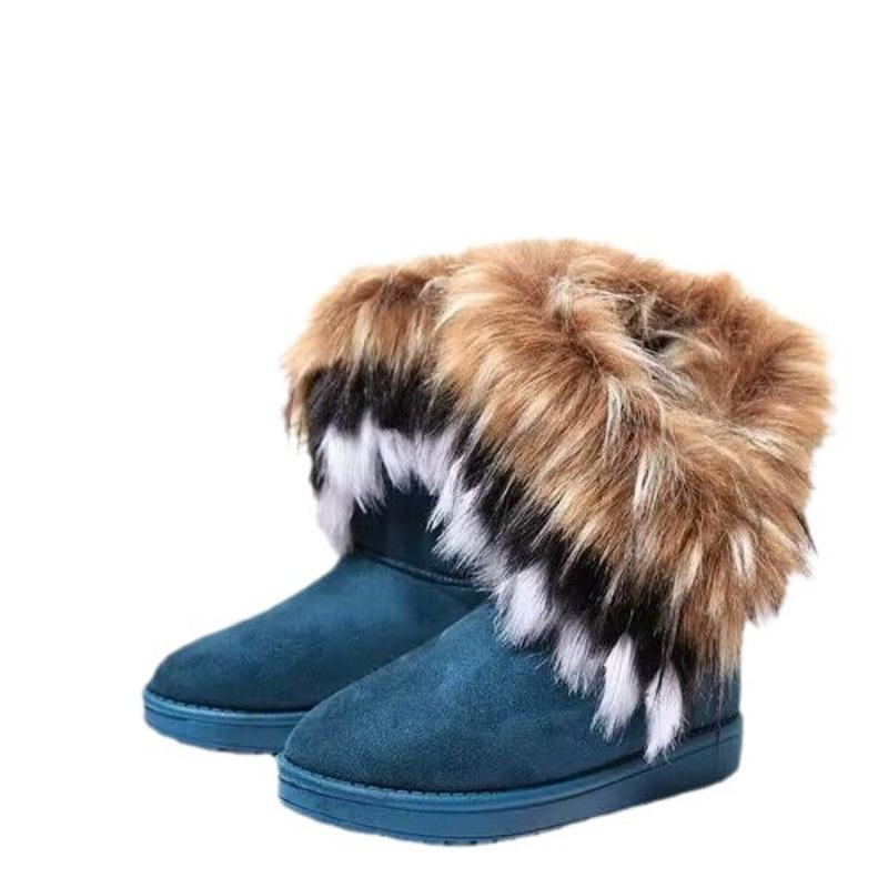 Large size fluffy snow boots for women's autumn and winter new round head flat bottom fluffy mouth plush warm casual boots often