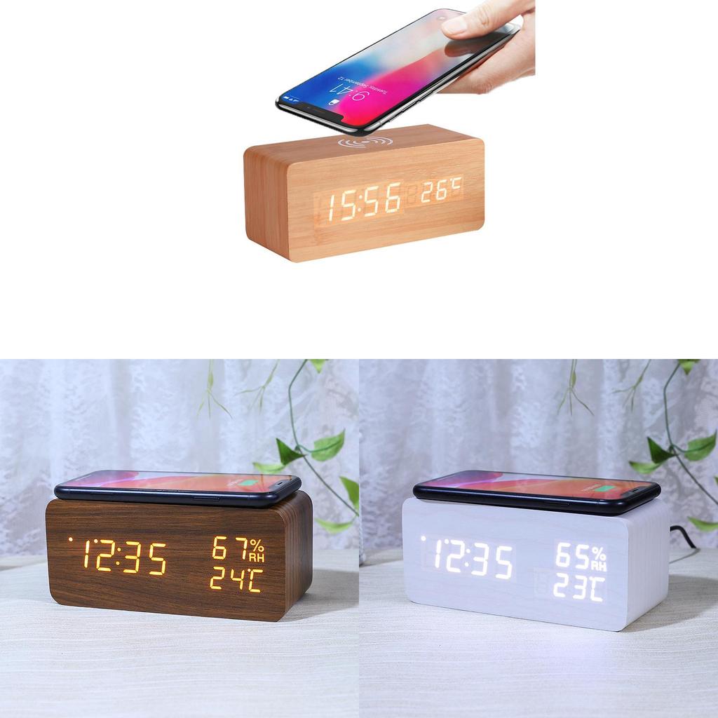 Modern Wooden Led Digital Clock With Temperature Display For Home Office Decor