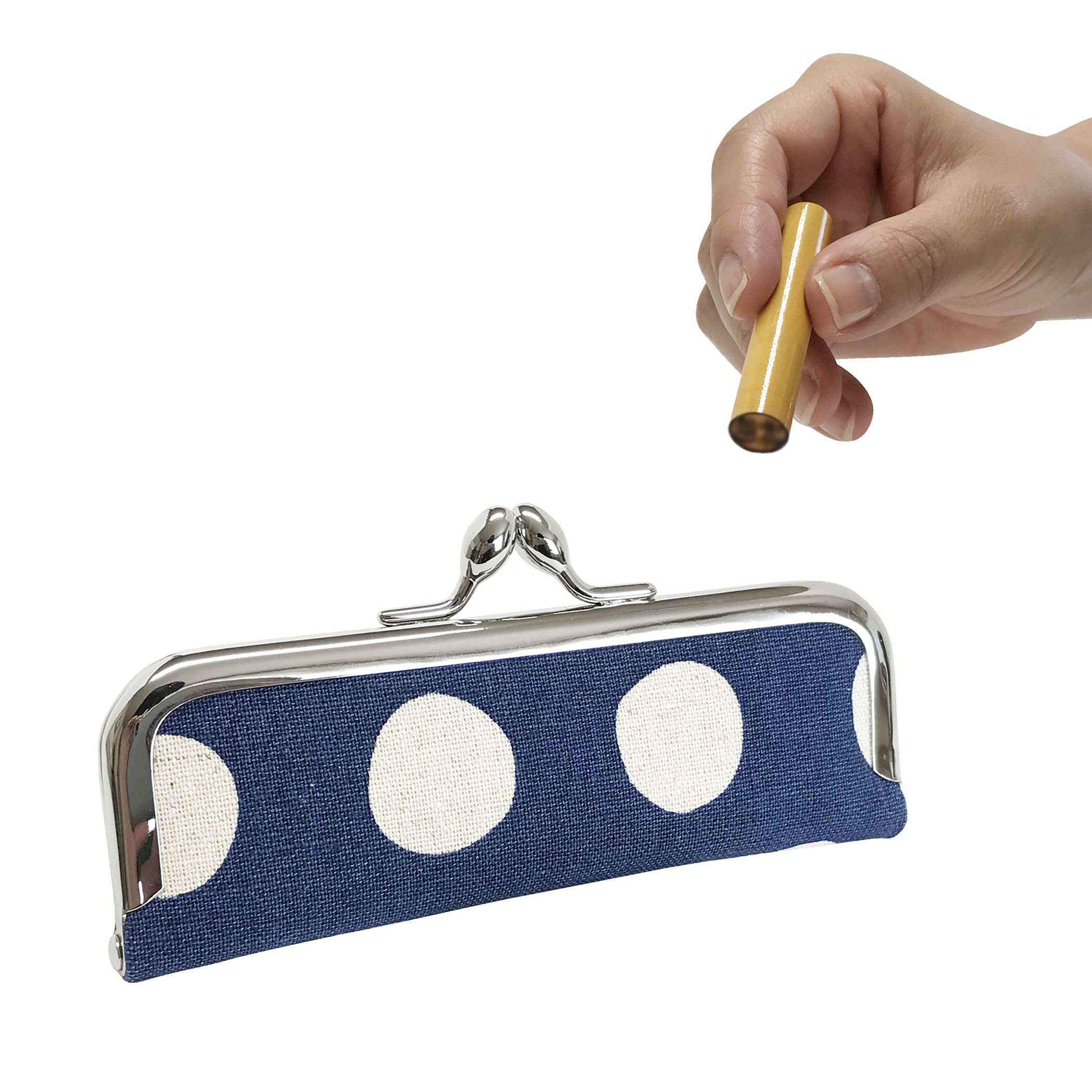 

Poitto. Made in Japan Stamp Case with Red Ink Pad, Stylish, Modern, and Cute (Navy Dots)