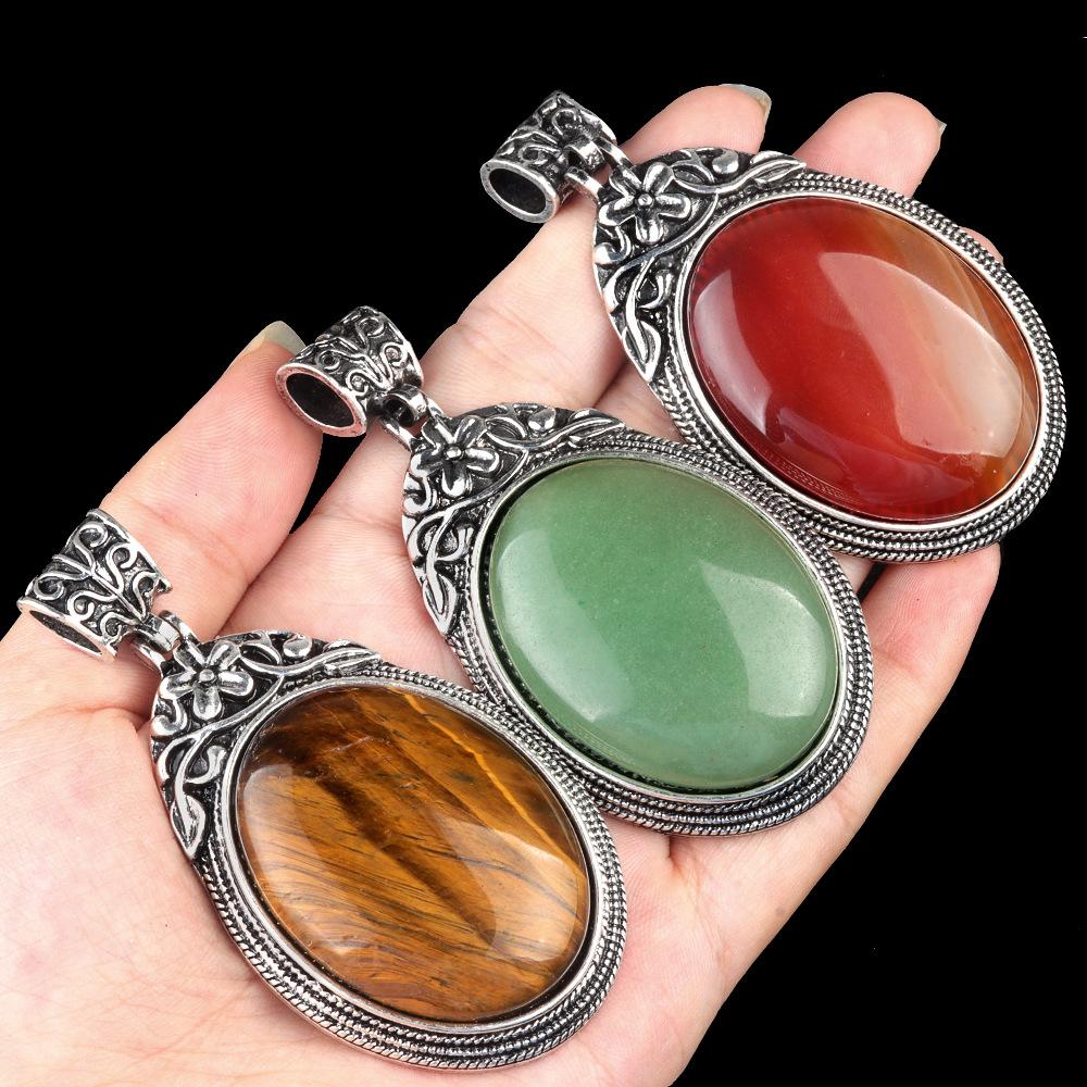 ET of gemtone crystal agate semi-precious stone alloy inlaid gemstone pendant, jewelry