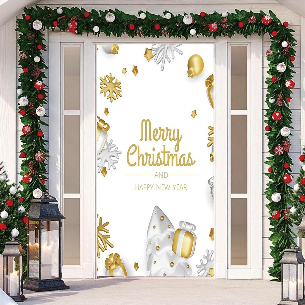Four-Sided Stretch Christmas Door Cover - Easy Install with Festive Pattern