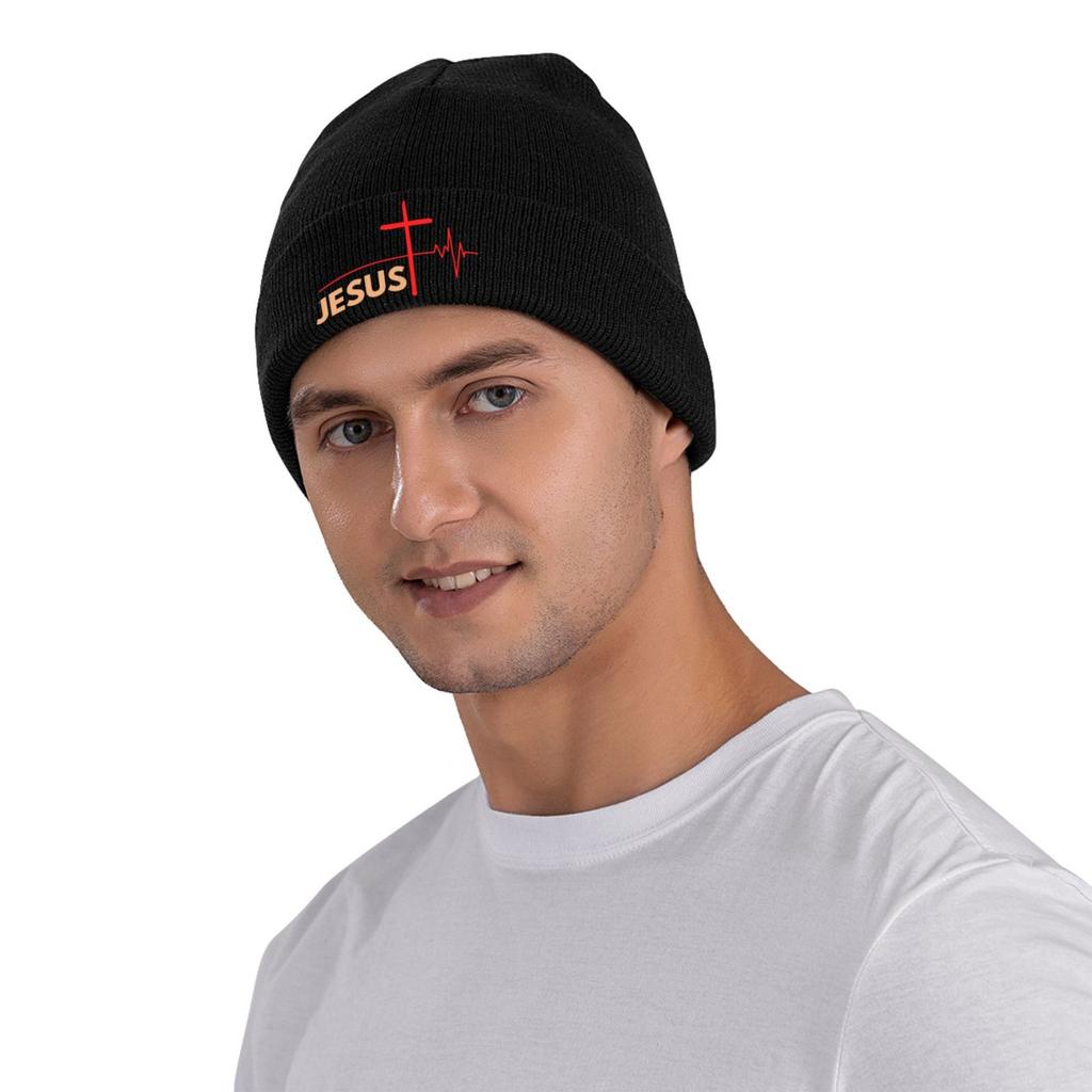 Jesus Cross Knitted Hat For Men Women Knit Hats Winter Beanies Skull Cap Unisex Black Soft Warm Winter Hat Print Beanie Hat
