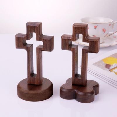 Art Vintage Wooden Crosses Standing Detachable Religious Crosses Ornament with Base Crucifix Sculpture Church