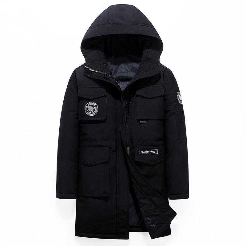 Down Jacket Men 'S Mid -Length Winter Hooded Jacket Trend Thicker And Warm Parkas
