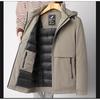 Herren Mittellange Kapuzen Daunenjacke Winter Warm Lässig Pufferjacke Mittleren Alters Herren Schwarz Khaki Marine