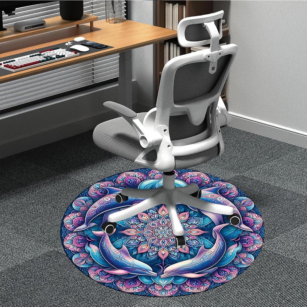 

1pc Dolphin Mandala Art Chair Carpet for Office Non-Slip, Machine Washable Rug for Office - Holiday DecorMachine Made yy251029097 80cm by 80cm