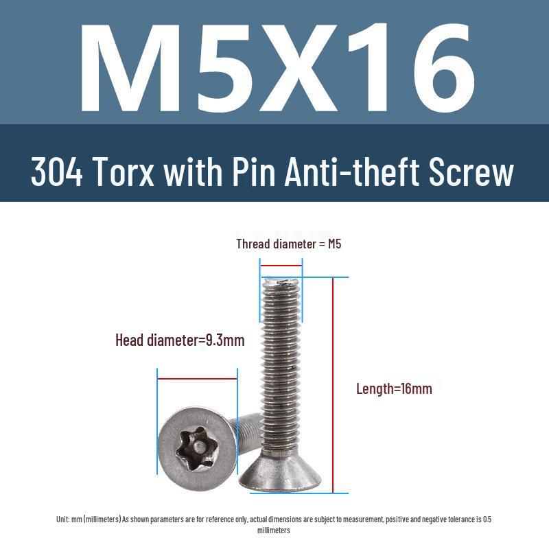 Yigu 304 Tamper-Proof Countersunk Torx Pin Screws, M2-M8, Flat Head, Anti-Removal