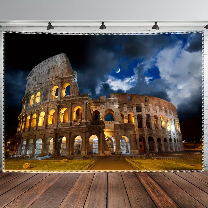2D Ancient Roman Colosseum Tapestry Nighttime Historical Architecture Wall Hanging